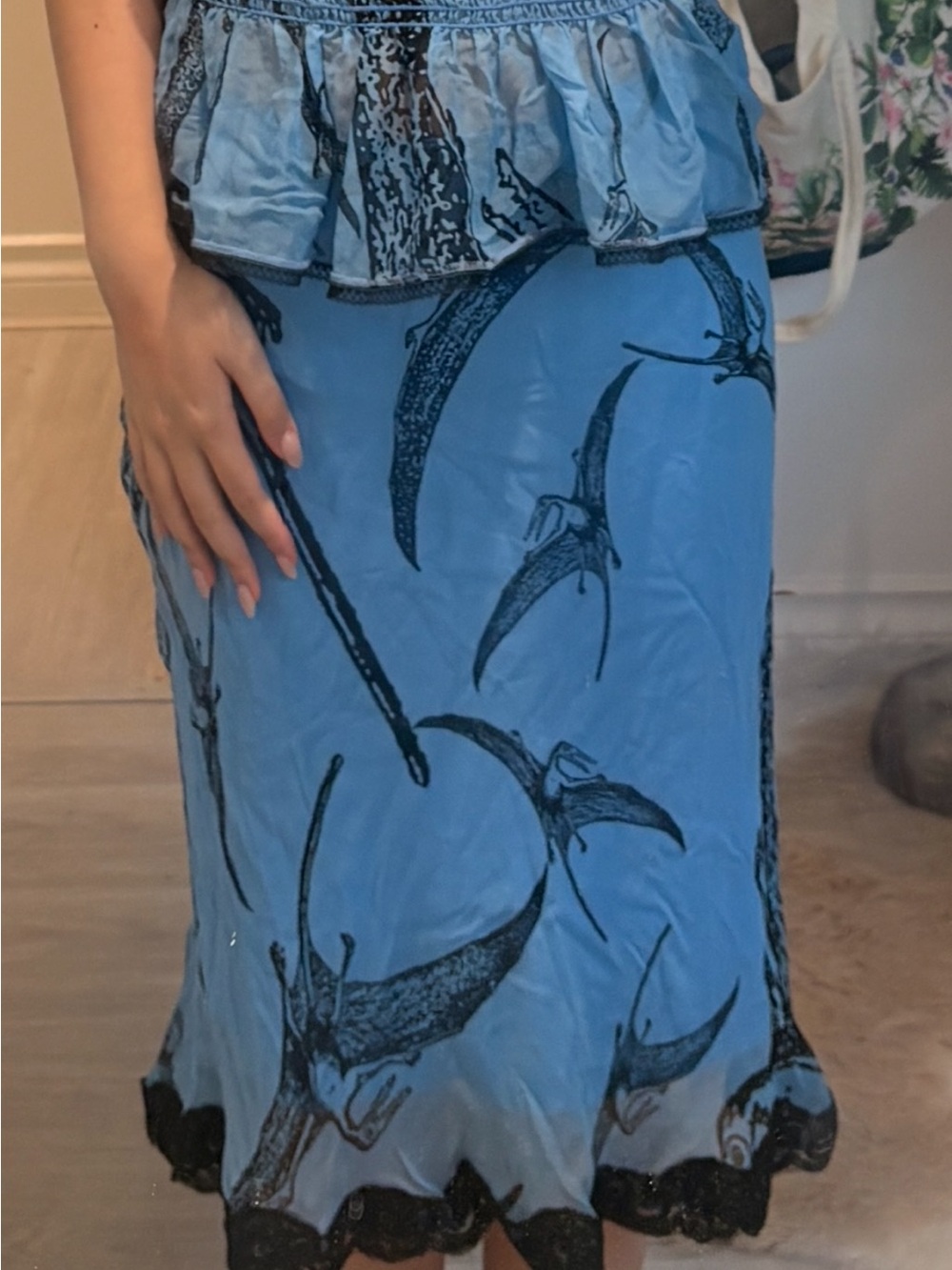 Betsey Johnson Blue Printed Midi Skirt with Dark Motif